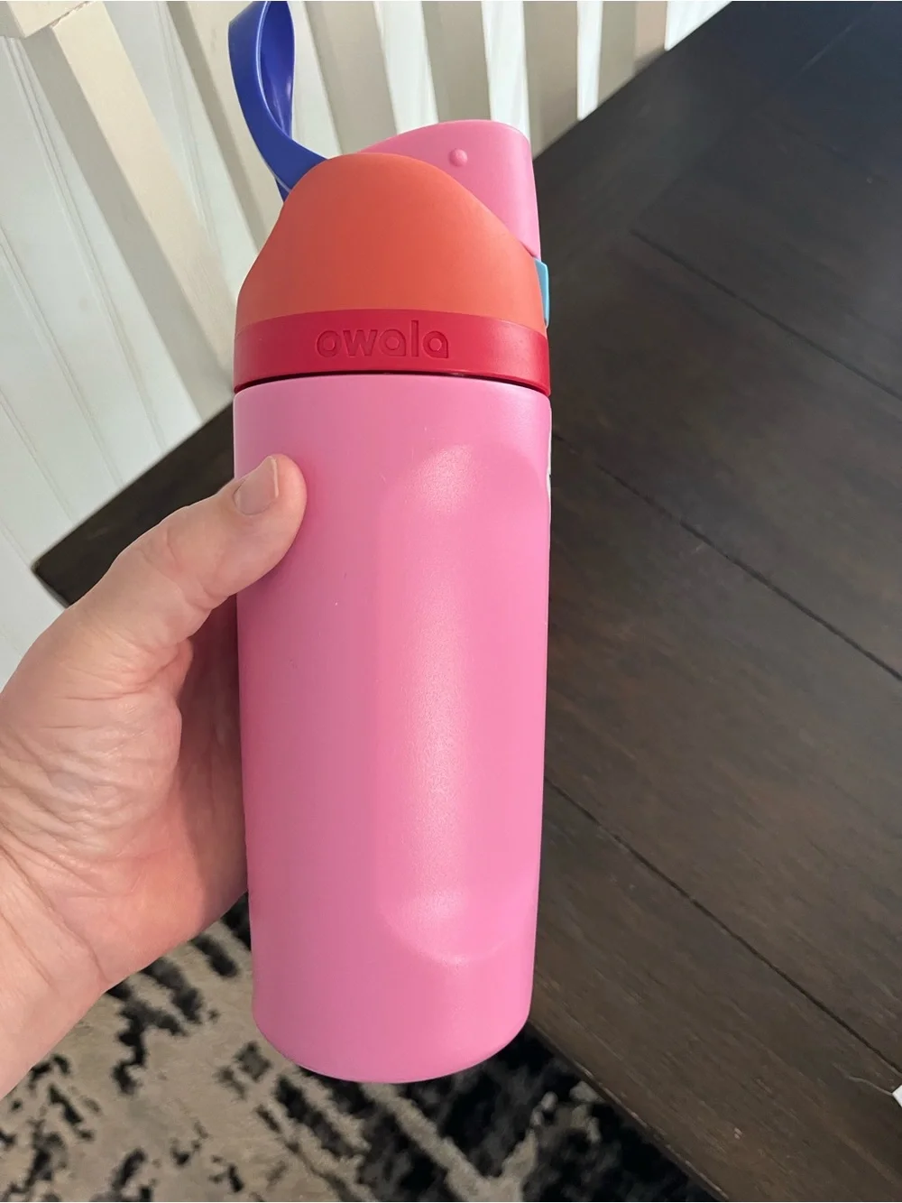 Owala Pink Insulated Water Bottle with Red Accent